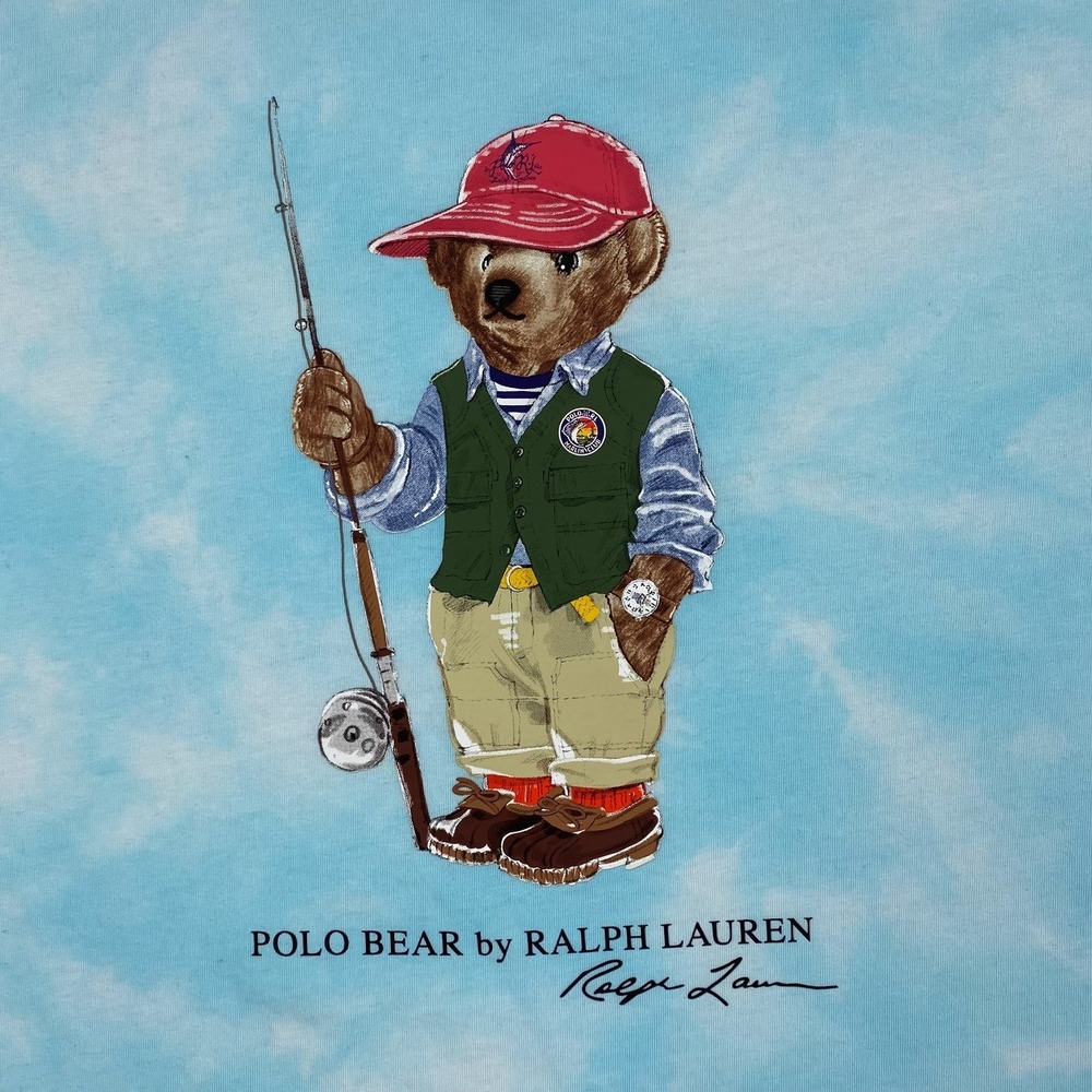 Ralph Lauren Polo Bear Fishing Shirt Men XL Blue Tie Dye fisherman Outdoor - Picture 2 of 15